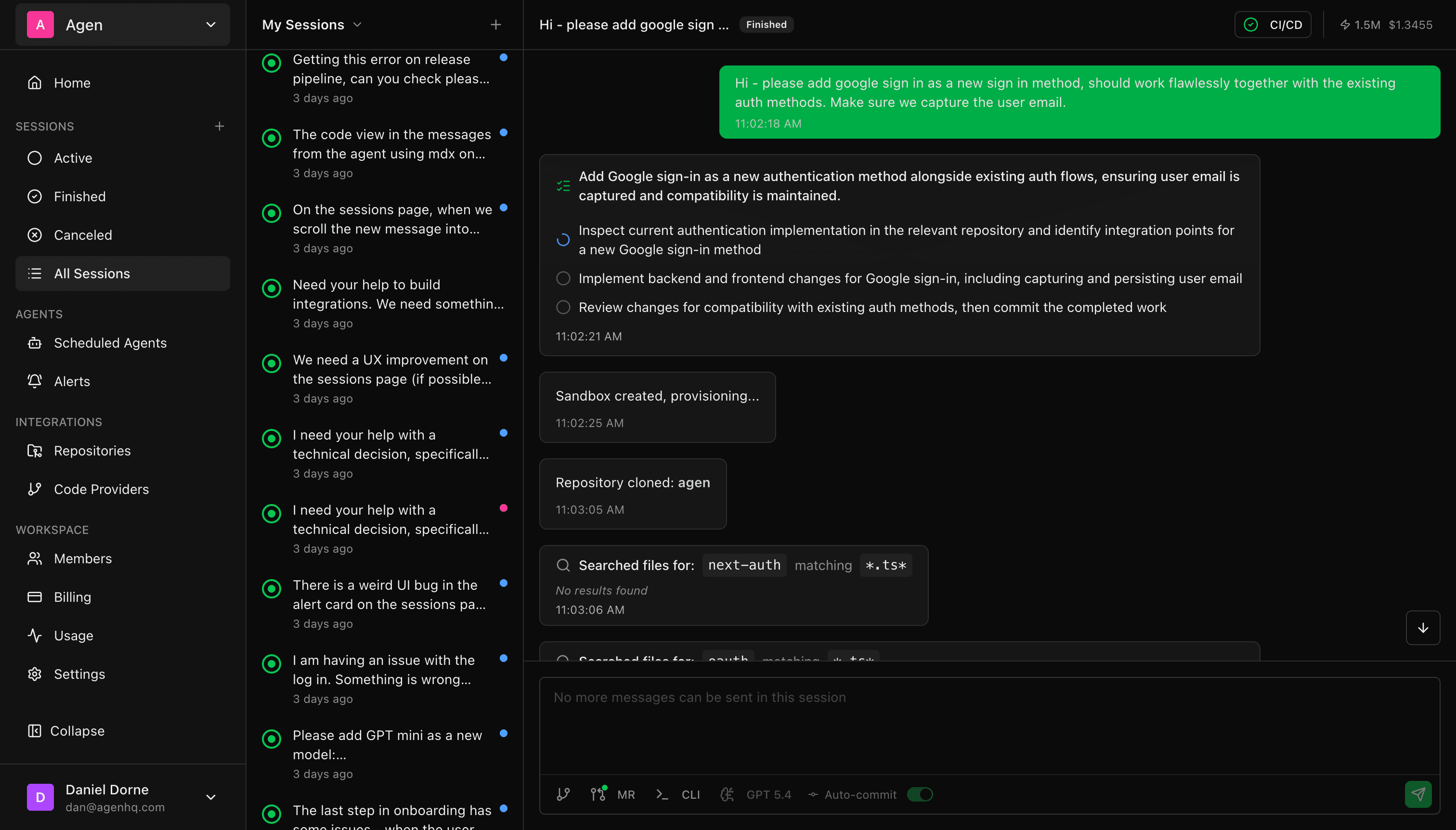 Agent Session Screenshot